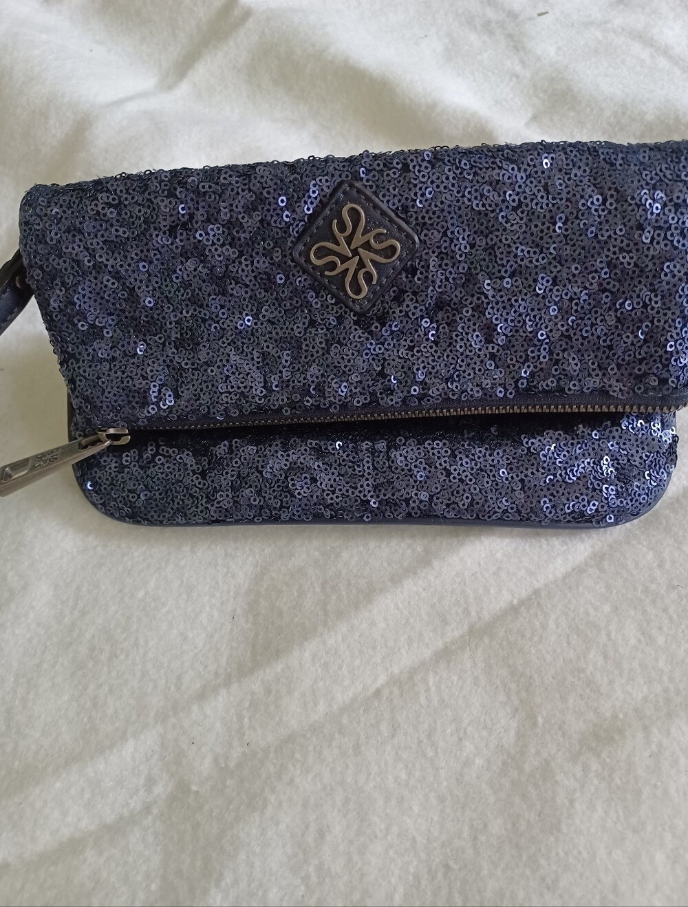 Vera Wang Sequin Fold-Over Wristlet Clutch - Navy Blue